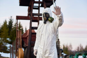 Man in Mask During H2S Course Online
